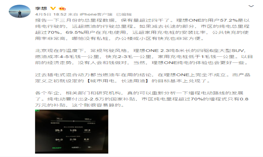 李想：理想ONE保有量超4000，疫情当前活下去最重要