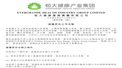 恒大健康更名为恒大汽车，首款车型至今未亮相