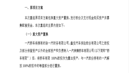 一汽轿车资产重组取消35亿元募资，一汽解放资产将置入