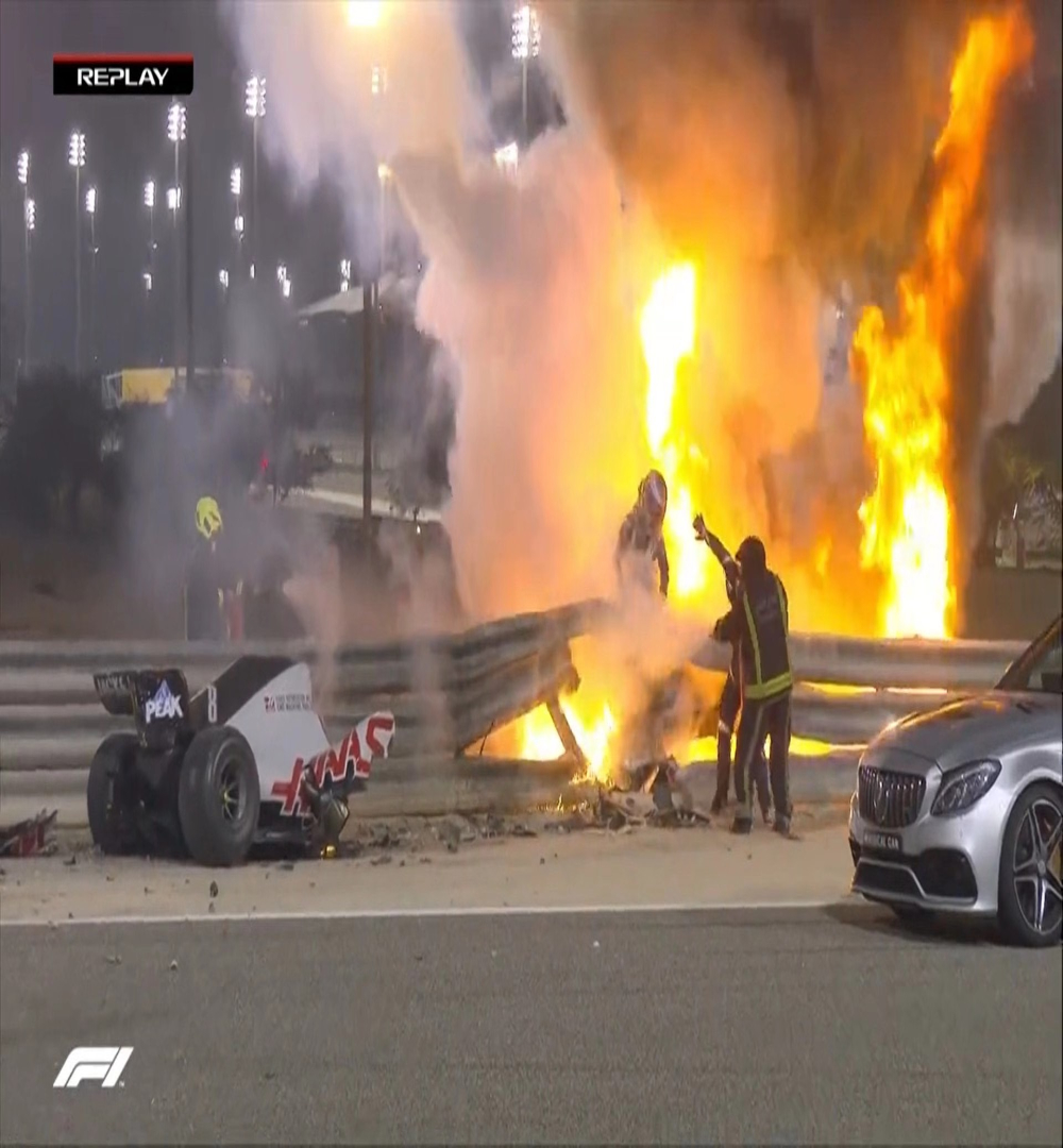 F1格罗斯让撞车起火事故，格罗斯让逃离赛车受轻伤