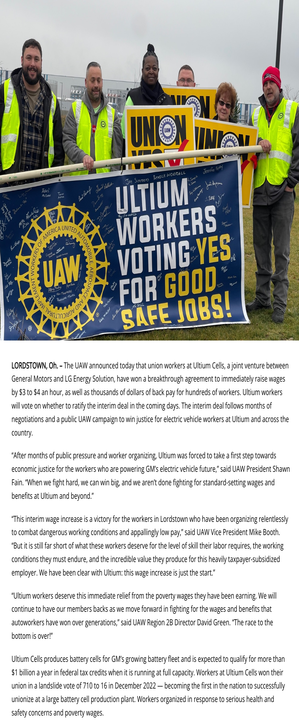 通用汽车Ultium电池工厂同意为工人涨薪25%