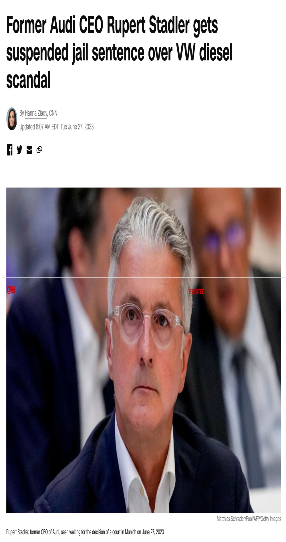 奥迪前CEO施泰德被判刑