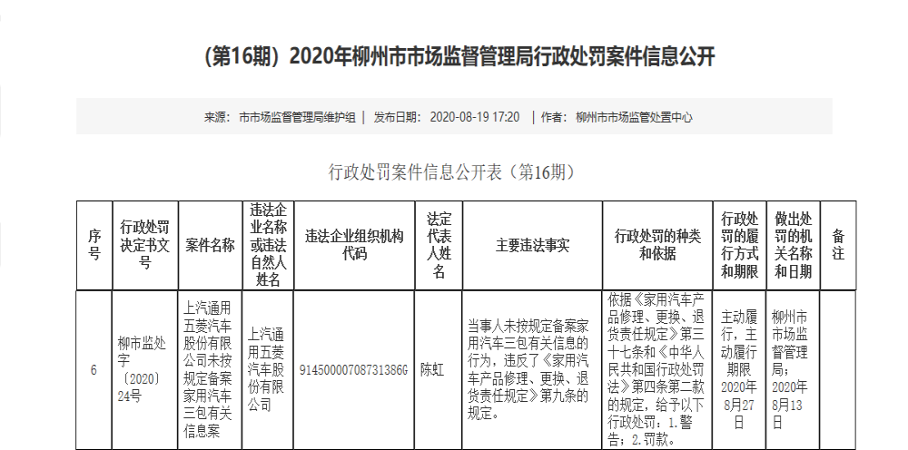 央视曝光宝骏560问题后，五菱被警告和罚款