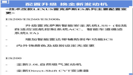 雷克萨斯即将推出新款ES，满足国六排放标准