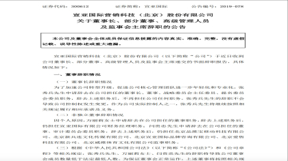 突发：宣亚国际董事长、部分董高监集体辞职